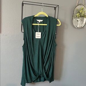 DAVI & DANI Deep Green Draped Sleeveless Blouse